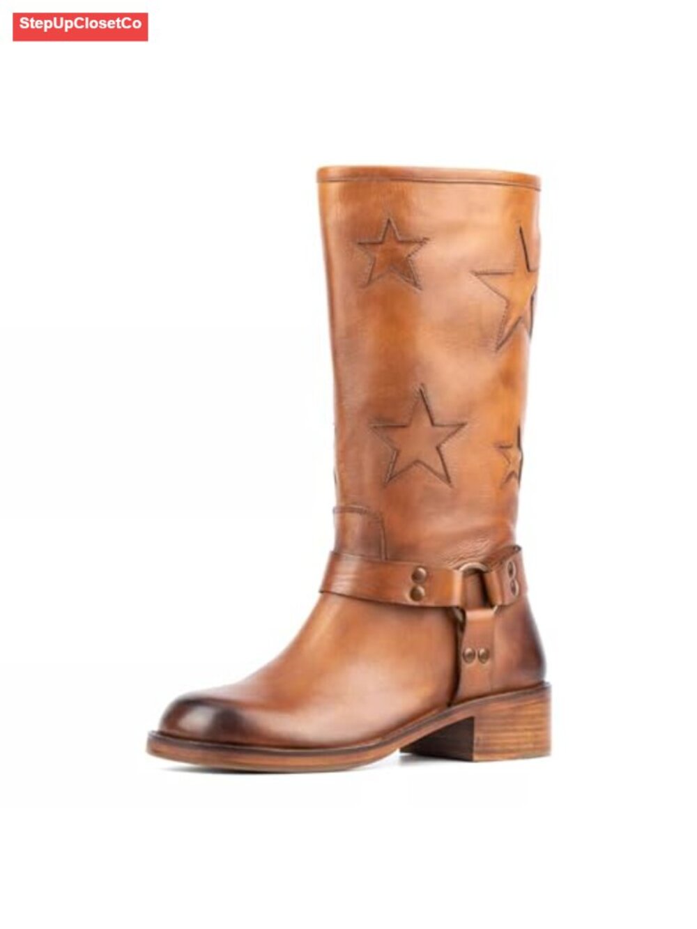 Women's Mid Calf Biker Boots | Chunky Heel Moto Boots | Knee High Boots